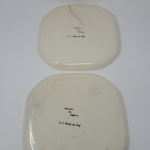 Vintage 1950s 4 Ceramics by RichardHoffman Dinner Plates Tiki No 7 Sprig of Leaf - Picture 3 of 6